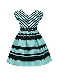 Girls Short Sleeves Polyester/Taffeta Striped Print  Dress