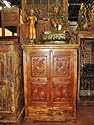 ANTIQUE INDIA ARMOIRE CARVED CHAKRA CABINET CHEST TEAK