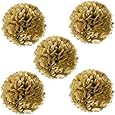 Wrapables Tissue Pom Poms Party Decorations for Weddings, Birthday Parties and Baby Showers, 8-Inch, Gold Metallic, Set of 5