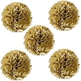Wrapables Tissue Pom Poms Party Decorations for Weddings, Birthday Parties and Baby Showers, 8-Inch, Gold Metallic, Set of 5