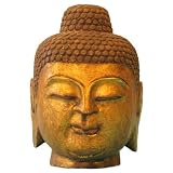 Hand carved Stone Buddha Head Statue With Gold Leaf