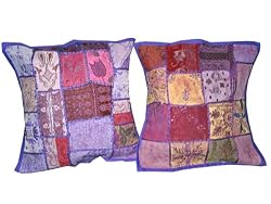 Sofa Cushion Covers-2 Wisteria 	 Wisteria Violet	Embroidery Sari Toss Pillow Cushion Covers