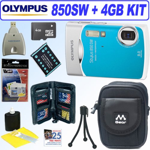 Photo: Olympus Stylus 850SW 8MP Digital Camera  Blue  + 4GB Deluxe Accessory Kit