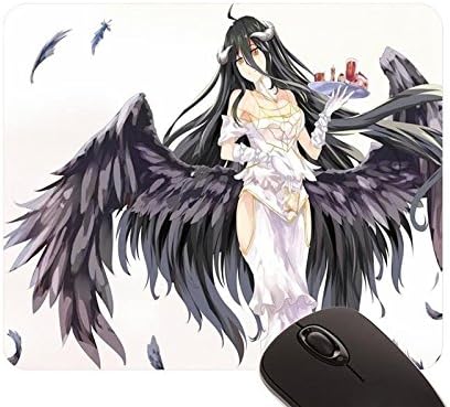 Beautiful Girl Albedo Overlord Horns White Crow Wings mouse pad (22x18cm)