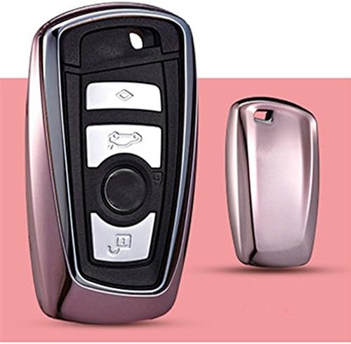 Chihiro TPU Chrome Soft GEL Clear Remote Key Case Cover Fob Shell For BMW (Pink)
