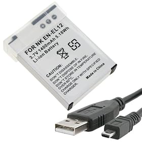 Everydaysource 2 Bundle Nikon EN-EL12 Replacement Battery + FREE USB Data Cable Compatible with Nikon CoolPix S1000pj / S620 / S630 / S640 / S70 / S710 Digital SLR Camera