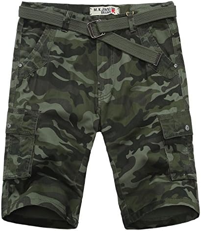 TISUN Men's Summer Casual Regular Fit Multi Pocket Army Camo Cargo Belted Shorts