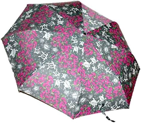 Aloha Print Hawaiian Retractable Foldable Compact Umbrella (Grey / Pink)