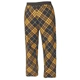Black and Gold (Yellow) Diamond diagonal tartan plaid check flannel cotton pants for lounging, sleep, sports. Unisex relaxed fit, available in 3 Youth sizes, exposed elastic waist