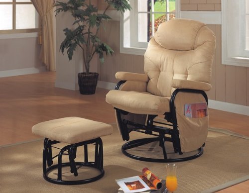 Microfiber Sand Color Swivel Glider Recliner With Ottoman
