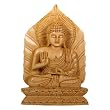 Hand Carved Wood Buddha Statue on Leaf Throne