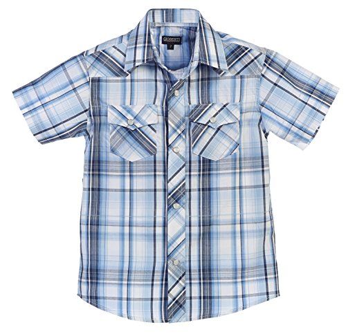 Gioberti Boys Casual Western Plaid Pearl Snap Short Sleeve Shirt, Sky Blue : Size 5