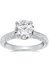 Antique Moissanite and Diamond Engagement Ring 1 1/2 Carat (ctw) in 14k White Gold