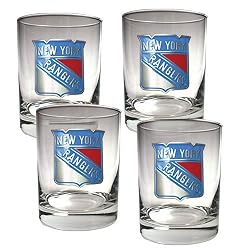 New York Rangers NHL 4pc Rocks Glass Set - Primary Logo by Great American Products