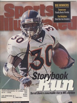 Terrell Davis Autographed/Hand Signed September 28, 1998 Sports Illustrated Magazine