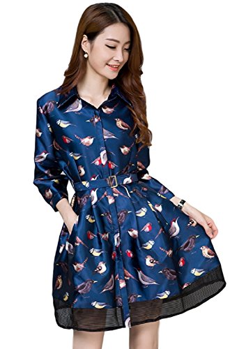 レディースファッション カジュアル エレガント スウィート 秋冬物 大きいサイズ ワンピース チュニック シャツ カットソー ブラウス 七分袖 ミニスカート プリーツ アニマル柄 鳥柄 レース 薄手 テロテロ素材 サテン 韓国風ワンピース 大人上品 美脚 スリム 通勤 通学 旅行 セレブファッション かわいいスカーフ付き AT0892