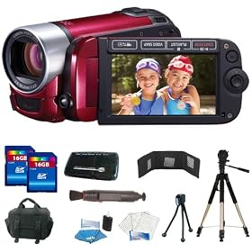 Canon FS400 Flash Memory Camcorder with 41x Advanced Zoom and SDXC Card Slot (Red) + 32GB Premium Accessory Kit