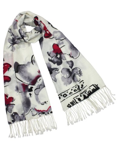 Dahlia Women's 100% Merino Wool Pashmina Scarf - Ink Painting Flower Style