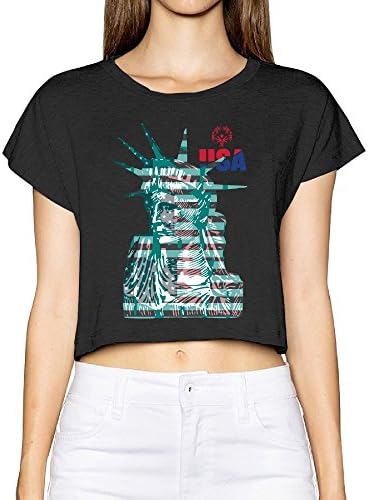 Girl's Amrican Statue Of Liberty Dew Navel Personalized T-Shirt Black US Size XL- Americana Collection