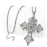 Large Crystal Flower Cross Pendant Long Necklace Fashion Jewelry