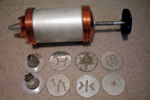 VINTAGE Mirro Kitchen Aluminum Cooky Pastry Press -- Cookie Press with 3 Tips and 6 Designs -- Also including Reprint of