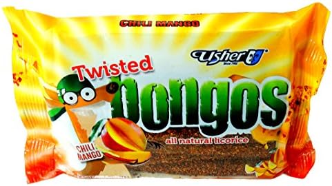 USHER TWISTED BONGOS CHILI MANGO 5 oz (3 PACKS) all natural licorice