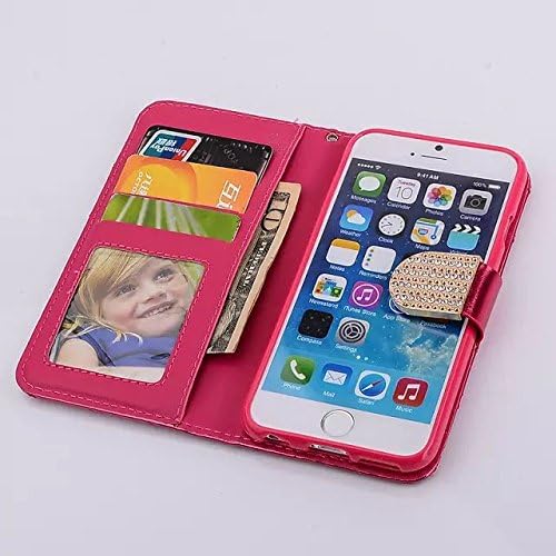 Iphone 6 Case,Iphone 6 Wallet Case,By Caseland Grid Pattern Bling Button Wallet Case For Iphone 6 4.7 Inch Case With Sling Rose red