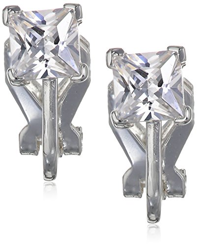 Sterling Silver AAA Cubic Zirconia Square Clip-On Earrings (1 cttw)