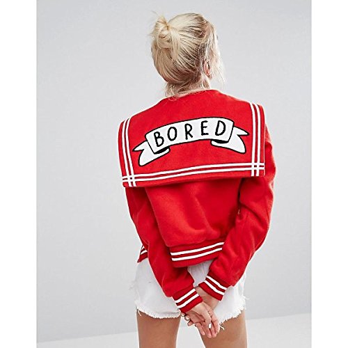 レイジーオーフ アウター ジャケット・ブルゾン Lazy Oaf Varsity Jacket With Bored Badge Red [並行輸入品]