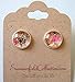 Silver-Tone Neon Pink Gold and Black Glitter Glass Stud Earrings 1/2