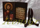 Wooden Greek Christian Orthodox Wood Icon of Jesus Christ / Book 10b