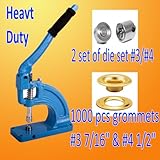 Proffessional Grade Grommet Machine w/ 2 Die Set (#3 & #4) and 1000 Grommets Hand Eyelet Press