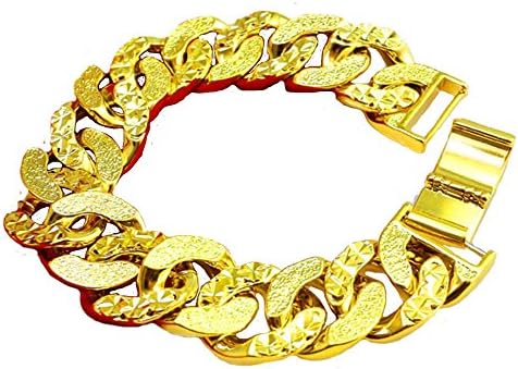 Mens 14mm Chunky 24k Real Yellow Gold Plated Bracelet Wrist Link Chain 220mm