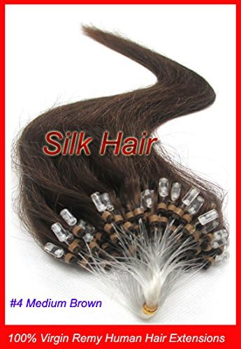 Supermelady 22" inches Remy Human Hair Extensions loop micro ring/loop Beads Tipped Remy Human Hair Extensions_100 Strands_Medium Brown_#4_(0.5g/s)_50g Weight Straight Style