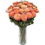 Two Dozen Long Stem Sundaze Roses with Square Cut Glass Vase