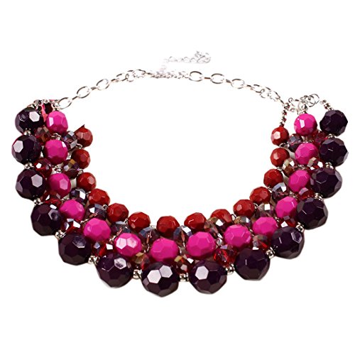 Qiyun (TM) Multiple Round Beaded Torsade Chunky Bib Choker Collar Necklace Earrings Set