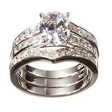 Sterling Silver Rhodium 4-Prong Oval Cubic Zirconia Engagement Ring