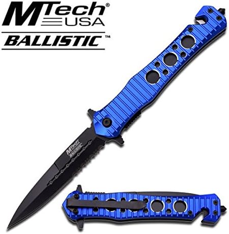 MT-A837BL MTECH BALLISTIC TACTICAL SPRING ASSISTED OUnE6p FOLDER HOLES HANDLE 5" ghkdiwiy 2334rtyui gbh Mtech USA BallisticSPRING ASSISTED KNIFE5" CLOSED LENGTH4" HALF SERRATED STAINLESS STEEL BLADE2.8MM THICK SPEAR SQv8W5WHJo POINT BLADE5" BLUE ALUMINUM HANDLE WITH BELT CUTTER13.5MM THICK HANDLE FUSQwhmZE WITH GLASS BREAKERINCLUDES POCKET CLIP