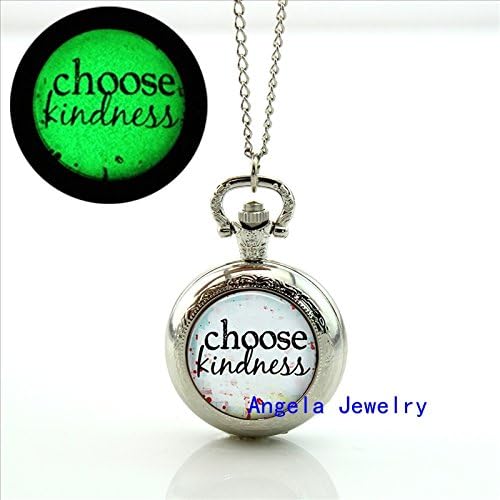 Pretty Lee Fashion Glow in The Dark Choose Kindness Locket Necklace Choose Kindness Antique Pocket Watch Necklace