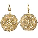 Catherine Popesco Earrings - 14k Gold Plated Filigree Lace Medallion Earrings, Pearl BD 9702G