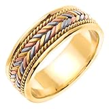 14K Tri Color Gold comfort fit candy cane Braided Women's Wedding Band