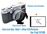 EzFoto Auto Lens Cap / Lens Hood + Optical Glass LCD Screen Protector for Fuji Finepix X100