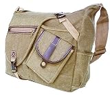 Military Inspired Canvas Crossbody Messenger Bag Laptop Case Backpack Khaki Green