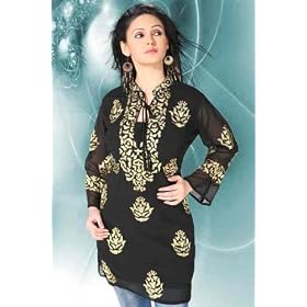 Black Designer long tunic with stylish zari work.