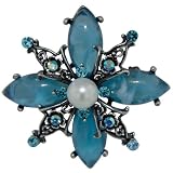 Blue Faux Pearl Flower Pin Brooch