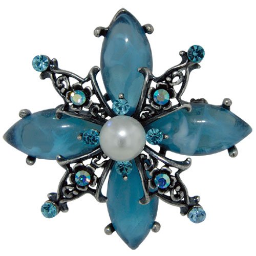 Pugster Blue Faux Pearl Flower Brooch