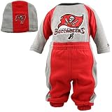 Reebok Tampa Bay Buccaneers Infant 3-Piece Long Sleeve Creeper Set with Skull Cap