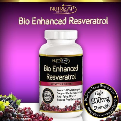 Bio Enhanced Resveratrol Supplement By Nutrizap : Contains Pure Trans-Resveratrol & Proprietary Blend : Providing Powerful Antioxidant-Rich Nutrients : 90 Capsules : Made in USA