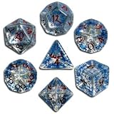 Q-Workshop Polyhedral 7-Die Set: Carved Elven Elvish Dice (Transparent Red and Blue)