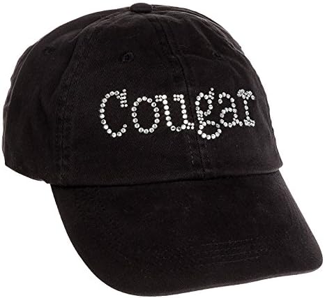 Women's Crystal Rhinestone Cougar Adjustable Baseball Cap Hat (Black)
